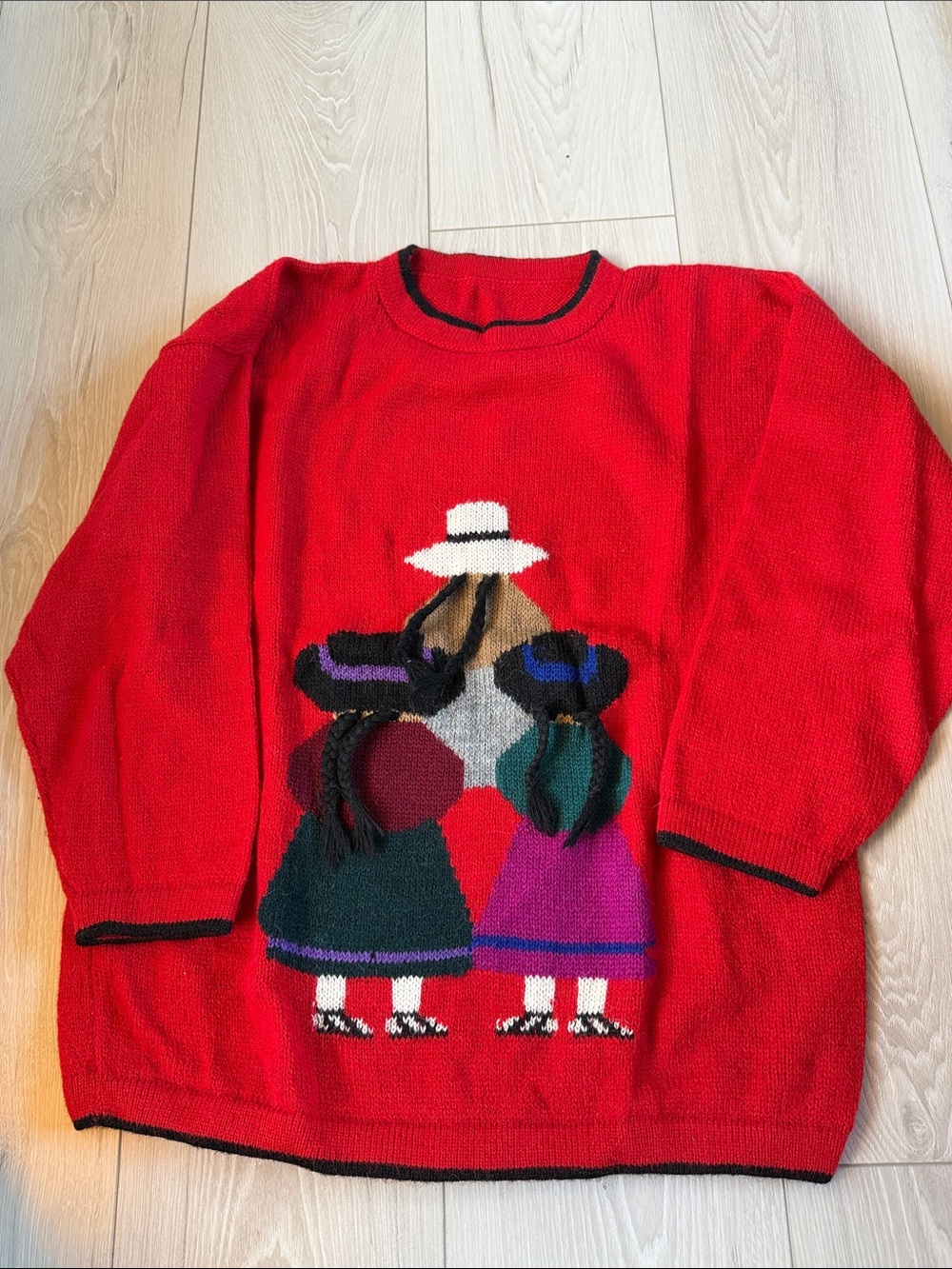 Peruvian Crewneck Sweater with Mountain girls Motif